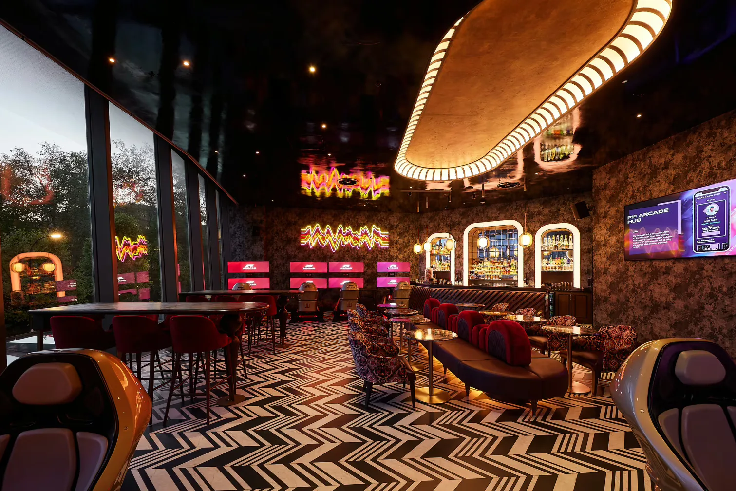 Interior of F1 Arcade, St Pauls, London